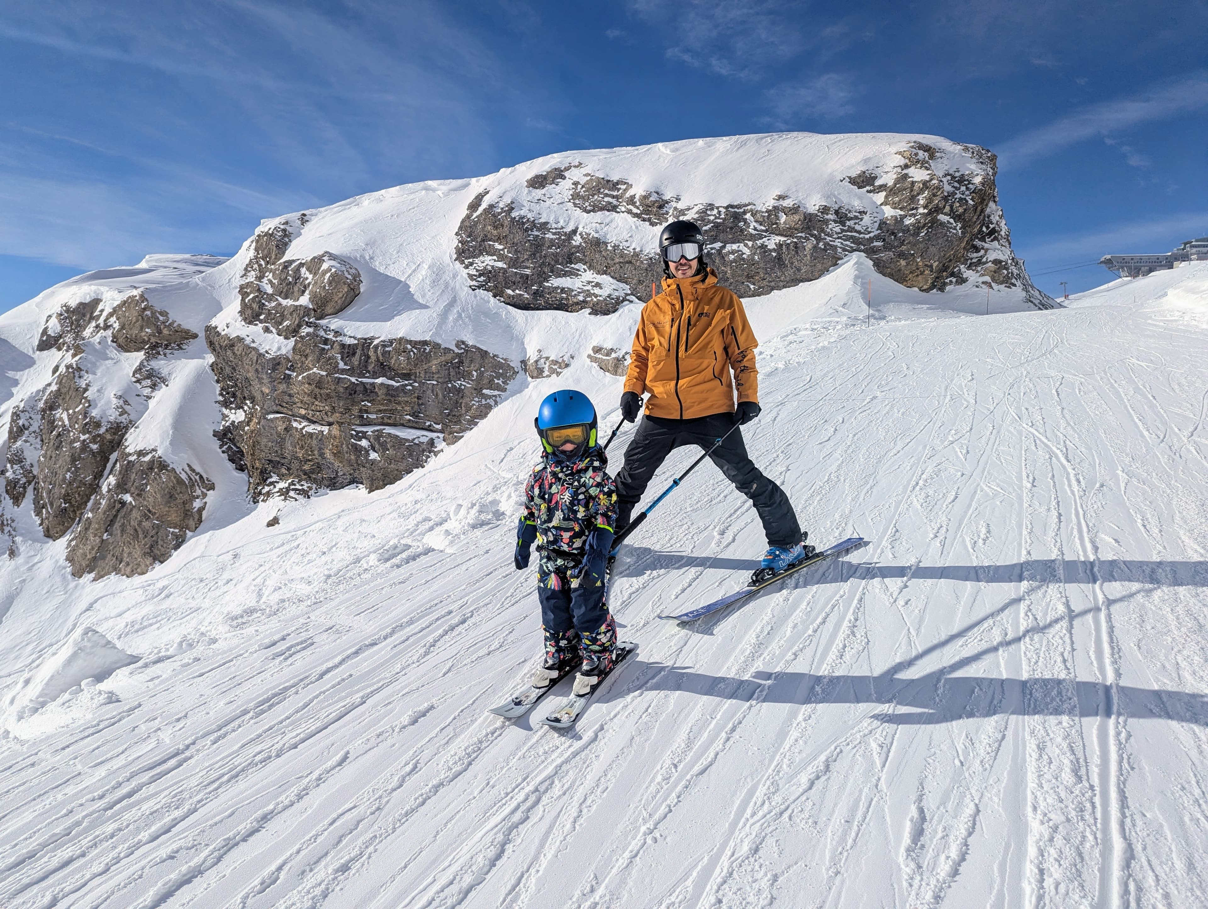 Happy kid skiing in Crans-Montana